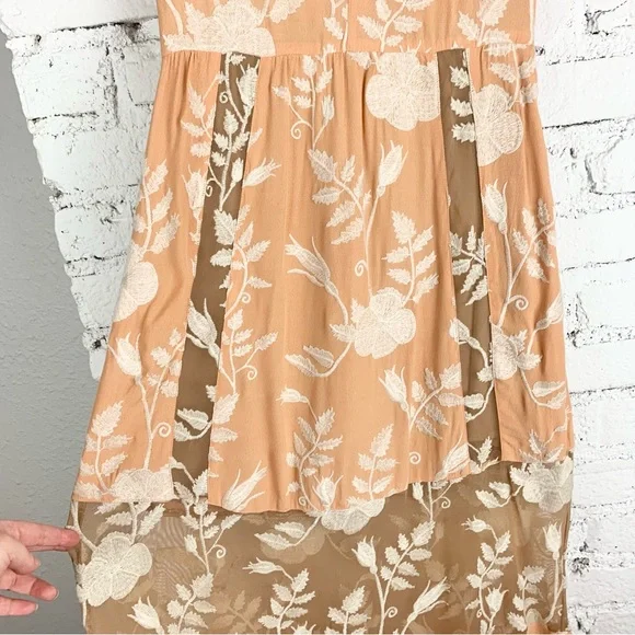 For Love & Lemons Mia Maxi Peach Lace Dress Floral Embroidered Sheer Panel XS - Picture 9 of 15